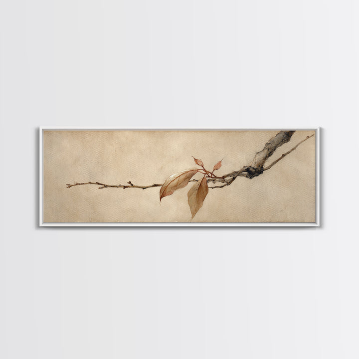 Sepia Autumn Branch Wall Art, Wabi Sabi Botanical Print, Japanese Inspired Decor, Neutral Nature Art, Framed Canvas Print