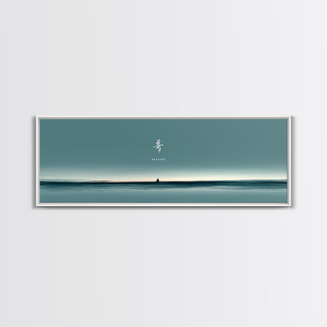 Minimal Teal Ocean Horizon With Tiny Sailboat Wall Art, Japandi Seascape Print, Calm Coastal Office Decor Gift For Home Decor