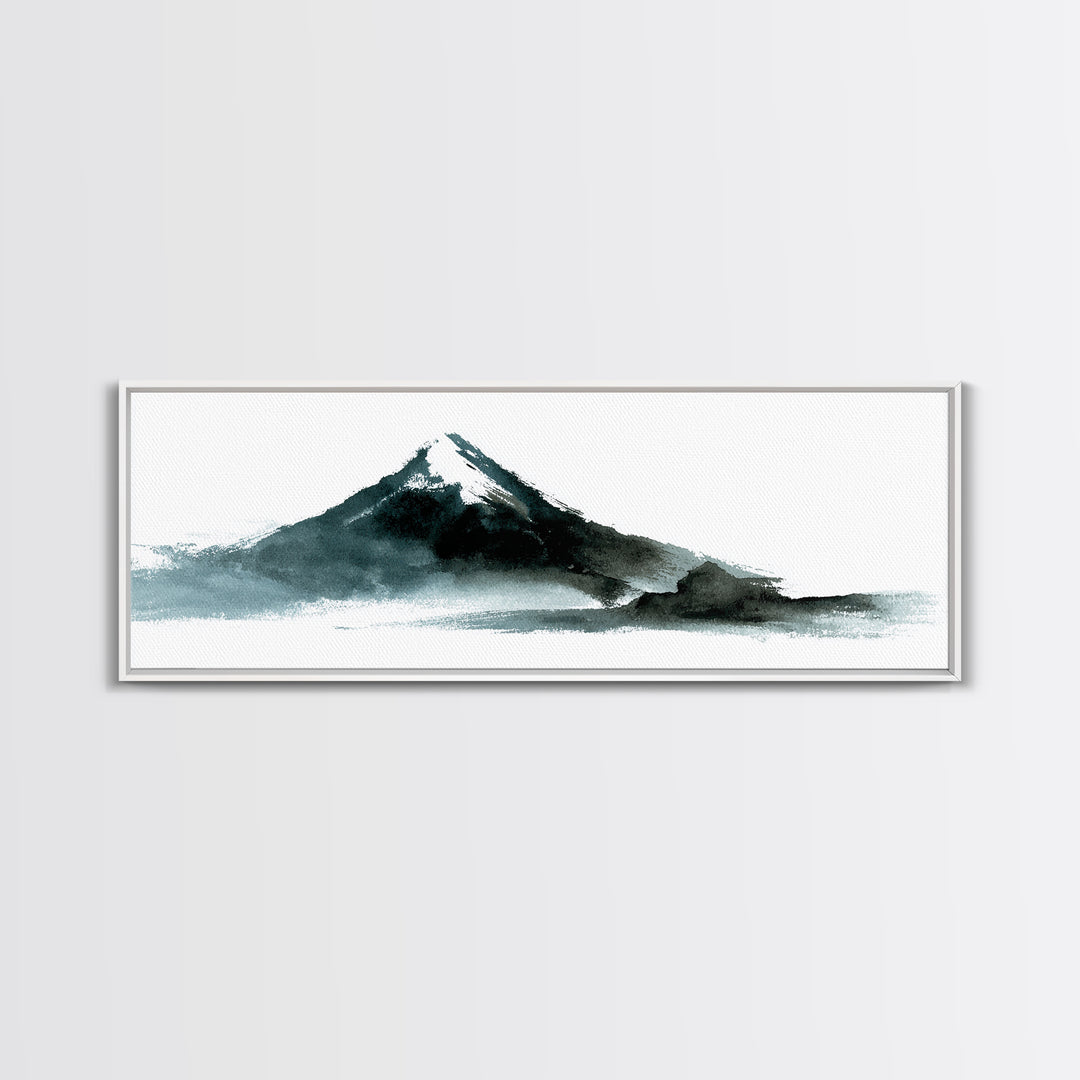 Minimalist Black Ink Mountain Landscape Wall Art, Japanese Canvas Print, Zen Decor, Neutral Office Decor, Mountain Art Print