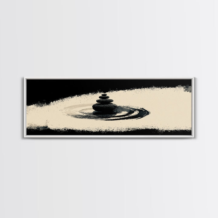 Minimal Zen Stone Stack In Black Ink Circle, Minimalist Wall Art, Japandi Wall Decor, Meditation Room Decor, Spa Home Decor