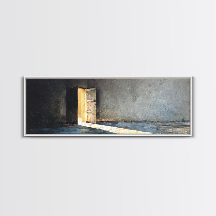 Sunlit Open Door In Moody Concrete Room Wall Art, Wabi Sabi Minimalist Print, Textured Neutral Decor For Living Room, Home Decor