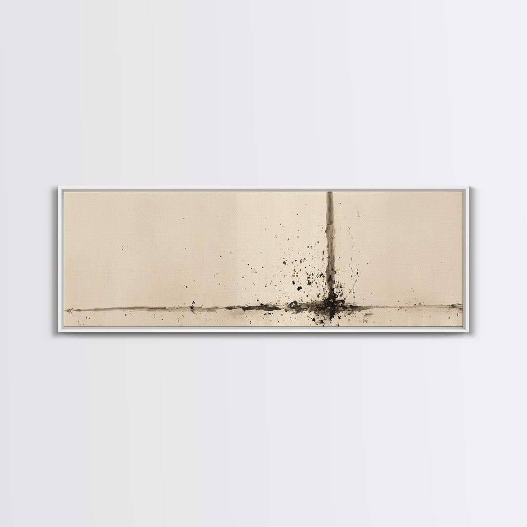 Minimal Ink Line Wall Art, Beige Abstract Canvas Print, Wabi Sabi Neutral Decor, Large Modern Minimalist Office Art Print