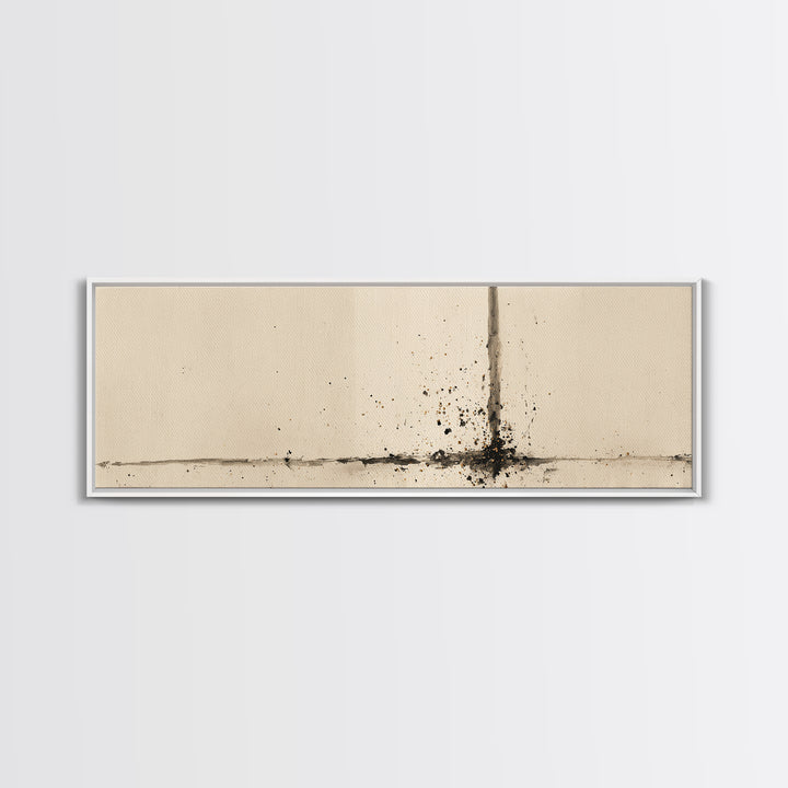 Minimal Ink Line Wall Art, Beige Abstract Canvas Print, Wabi Sabi Neutral Decor, Large Modern Minimalist Office Art Print