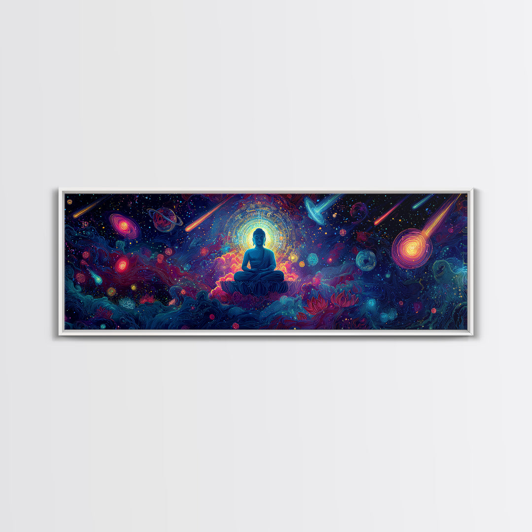 Cosmic Meditating Buddha In Galaxy Clouds Wall Art, Celestial Art, Psychedelic Space Decor, Spiritual Canvas Print, Zen Home Decor