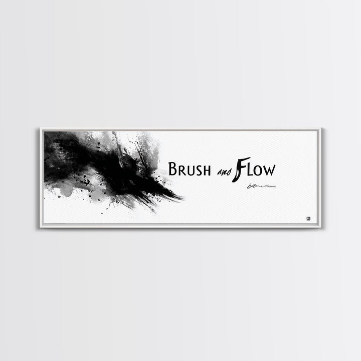 Brush And Flow Black Ink Canvas Print, Abstract Calligraphy Wall Art, Minimalist Black And White Office Wall Decor Print