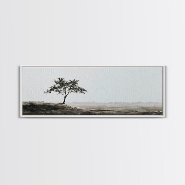 Lone Tree Misty Minimalist Wall Art, Black And White Landscape Print, Neutral Wall Decor, Japandi Office Art, Calming Decor