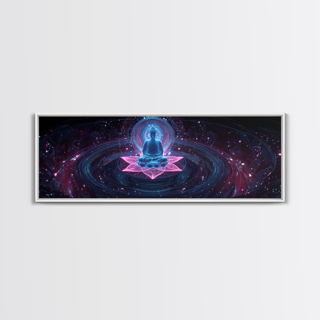 Cosmic Buddha Lotus Meditation Canvas Print, Celestial Wall Art, Psychedelic Galaxy Decor, Spiritual Yoga Room Artwork Gift