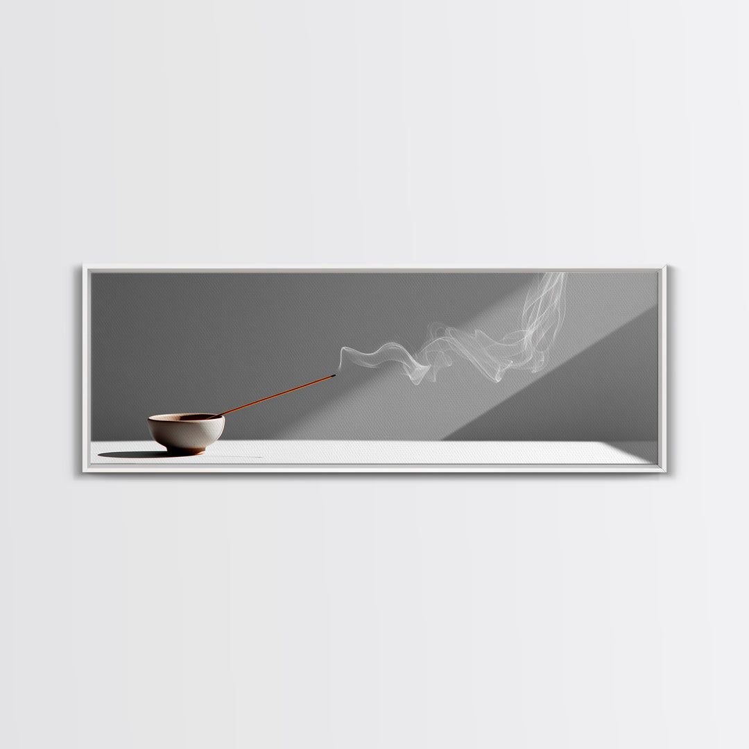 Minimal Incense Bowl With White Smoke Wall Art, Zen Meditation Decor, Japandi Minimalist Print For Spa Or Yoga Room, Home Decor