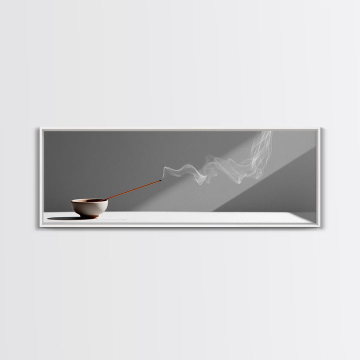 Minimal Incense Bowl With White Smoke Wall Art, Zen Meditation Decor, Japandi Minimalist Print For Spa Or Yoga Room, Home Decor