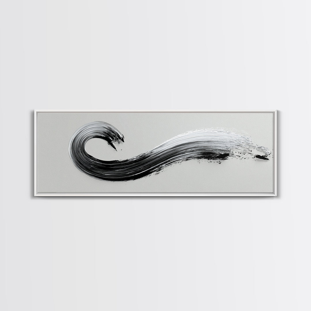 Black Ink Wave Canvas Print, Minimalist Wall Art, Japanese Sumi Painting, Abstract Line Art, Neutral Decor, Zen Office Poster