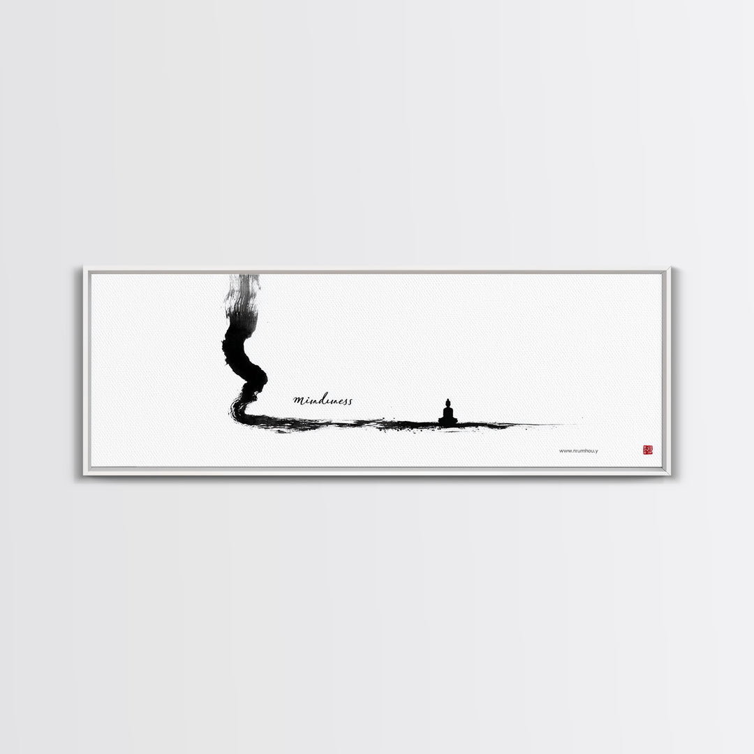 Minimalist Ink Mindfulness Canvas Print, Zen Wall Art, Meditation Decor, Black And White Art, Calming Japanese Office Wall Decor