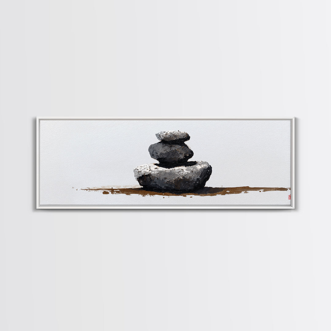 Minimal Zen Stacked Stones Canvas Print, Wabi Sabi Wall Art, Neutral Spa Decor, Meditation Room Poster, Calming Home Decor