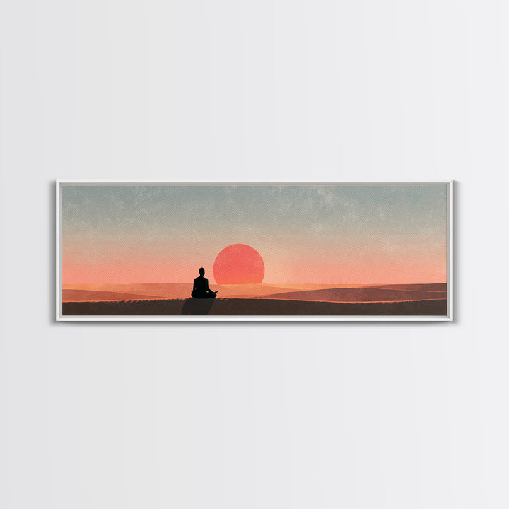 Serene Meditation Sunset Canvas Print, Minimalist Zen Wall Art, Calming Desert Landscape Decor, Yoga Room Spiritual Poster