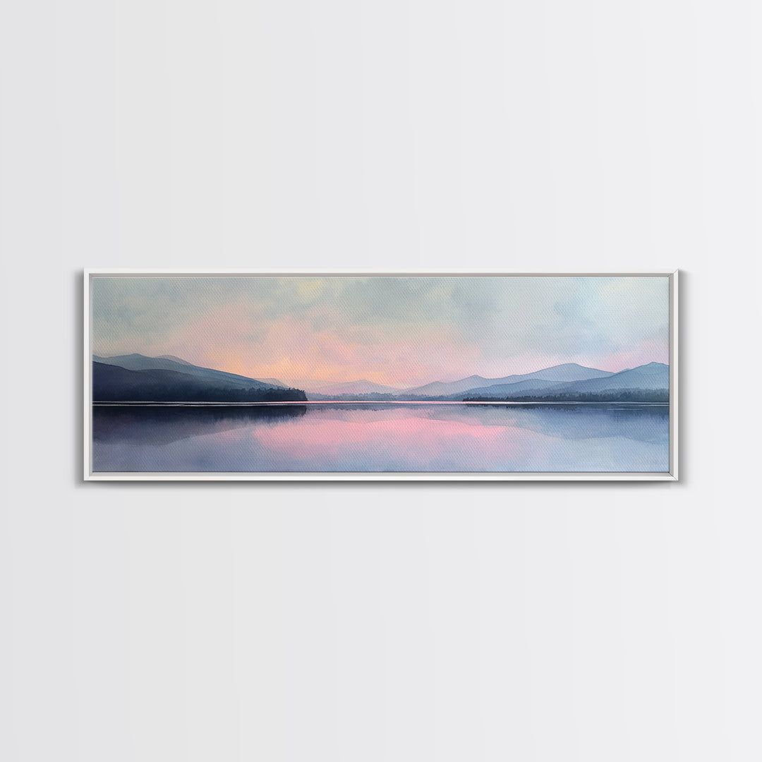 Misty Pastel Lake And Mountains Wall Art, Calming Landscape Print, Minimalist Wall Art, Blue Bedroom Art, Serene Japandi Decor