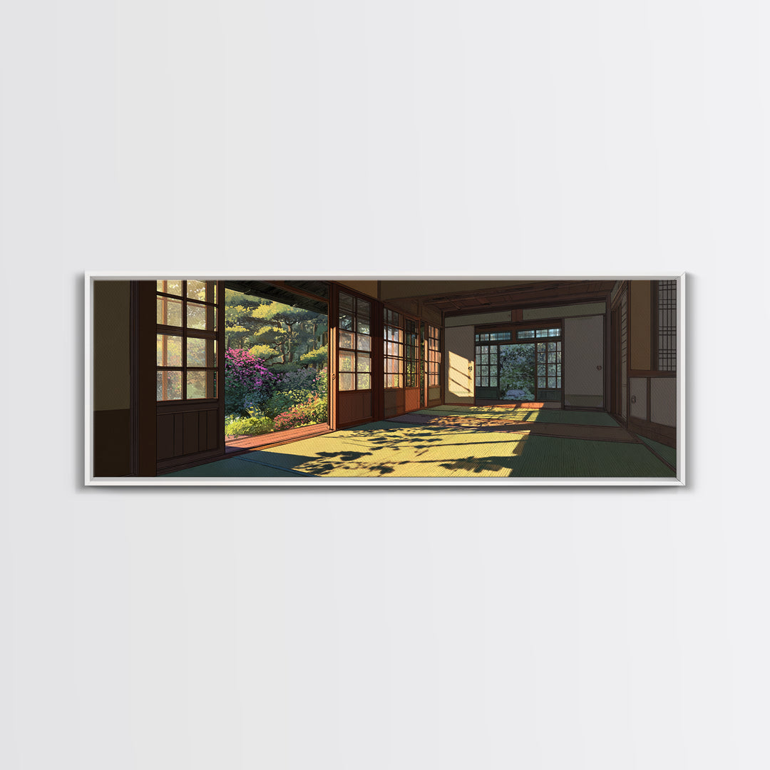Sunlit Japanese Tatami Garden Room Wall Art, Japandi Home Decor, Zen Landscape Print, Calming Asian Inspired Living Room Decor