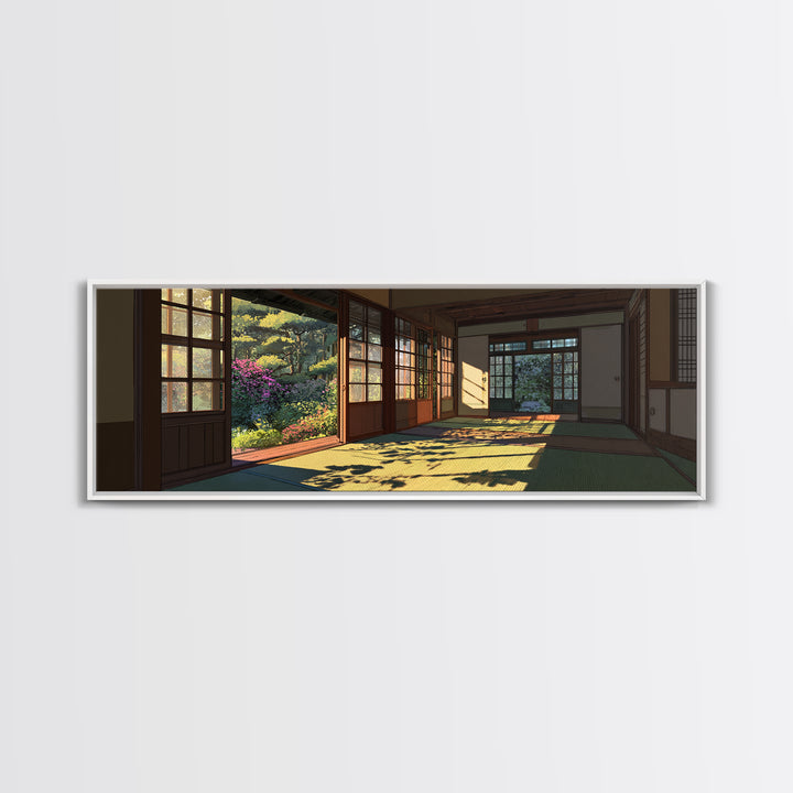 Sunlit Japanese Tatami Garden Room Wall Art, Japandi Home Decor, Zen Landscape Print, Calming Asian Inspired Living Room Decor
