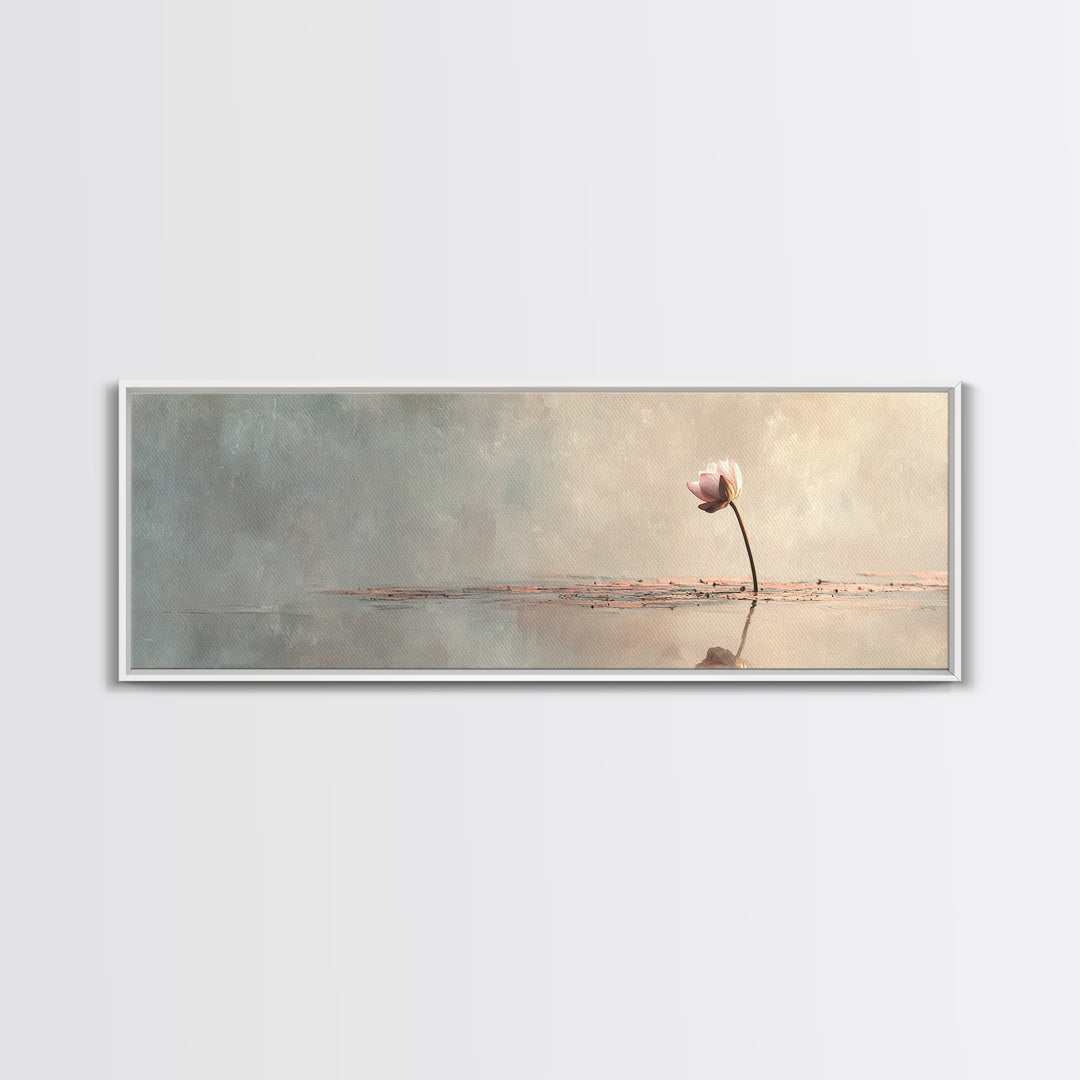 Single Lotus On Still Water Wall Art, Minimalist Floral Canvas Print, Neutral Zen Decor, Japandi Meditation Room Art Print
