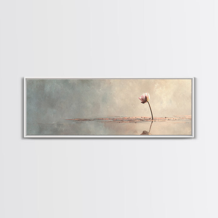 Single Lotus On Still Water Wall Art, Minimalist Floral Canvas Print, Neutral Zen Decor, Japandi Meditation Room Art Print