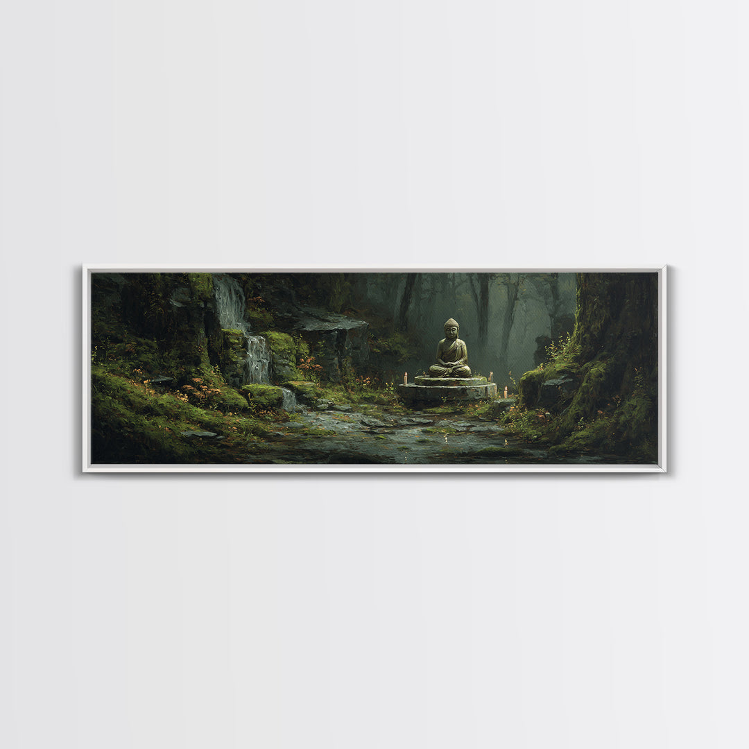 Mossy Forest Buddha Sanctuary, Zen Wall Art, Meditation Canvas Print, Serene Nature Decor, Spa And Yoga Room Decor, Home Decor