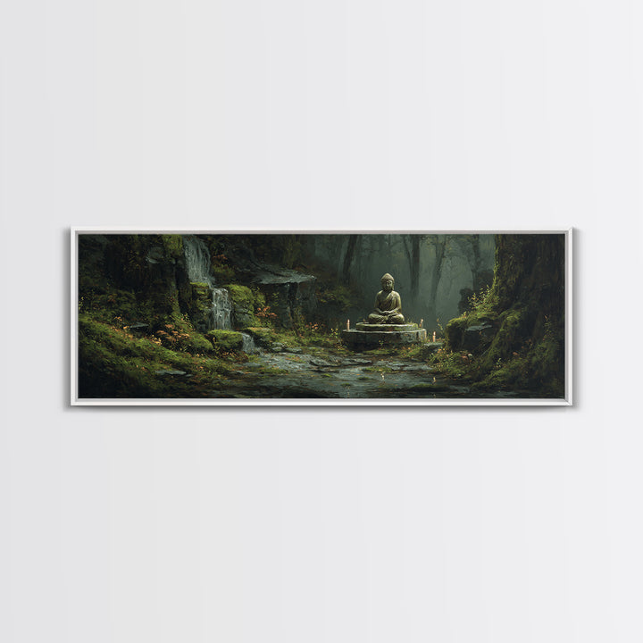 Mossy Forest Buddha Sanctuary, Zen Wall Art, Meditation Canvas Print, Serene Nature Decor, Spa And Yoga Room Decor, Home Decor
