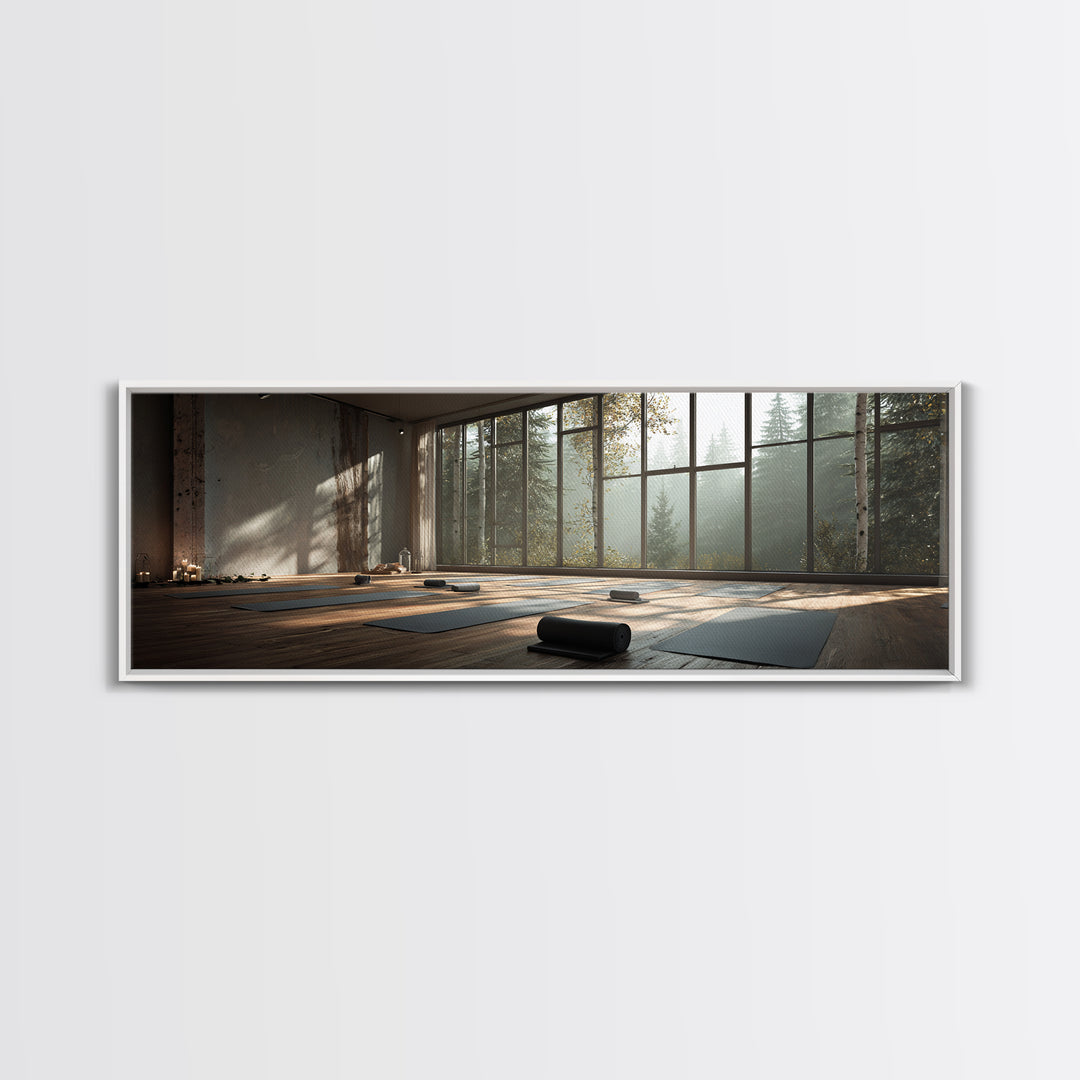 Serene Forest Yoga Studio Wall Art, Panoramic Zen Meditation Canvas Print For Spa Decor, Wellness Room, Calming Home Decor