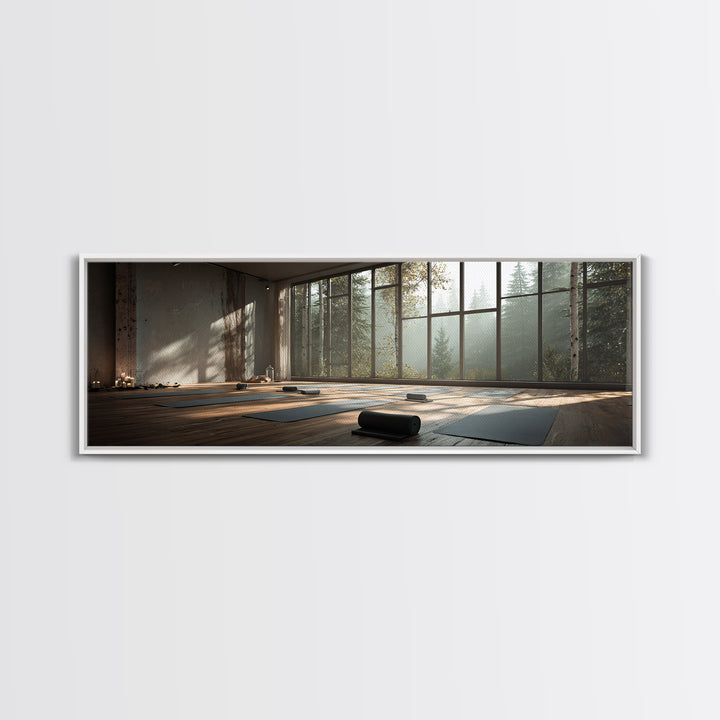 Serene Forest Yoga Studio Wall Art, Panoramic Zen Meditation Canvas Print For Spa Decor, Wellness Room, Calming Home Decor