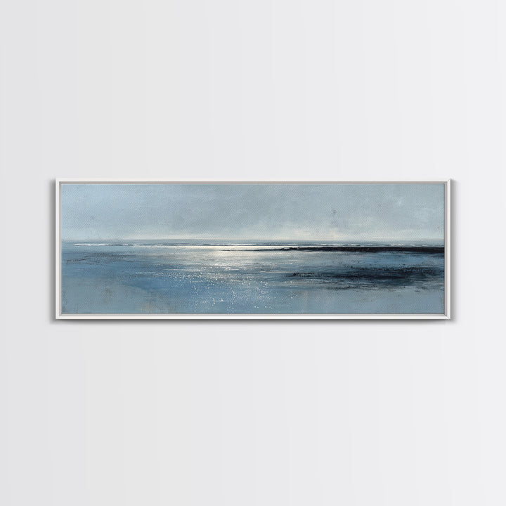 Misty Blue Ocean Horizon Wall Art, Coastal Seascape Canvas Print, Minimalist Beach Decor, Large Horizontal Living Room Art Print