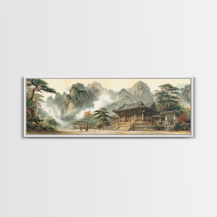 Korean Mountain Temple Wall Art, Asian Landscape Canvas Print, Zen Wall Decor, Traditional Home Art, Fine Art Print, Meditation Room Art
