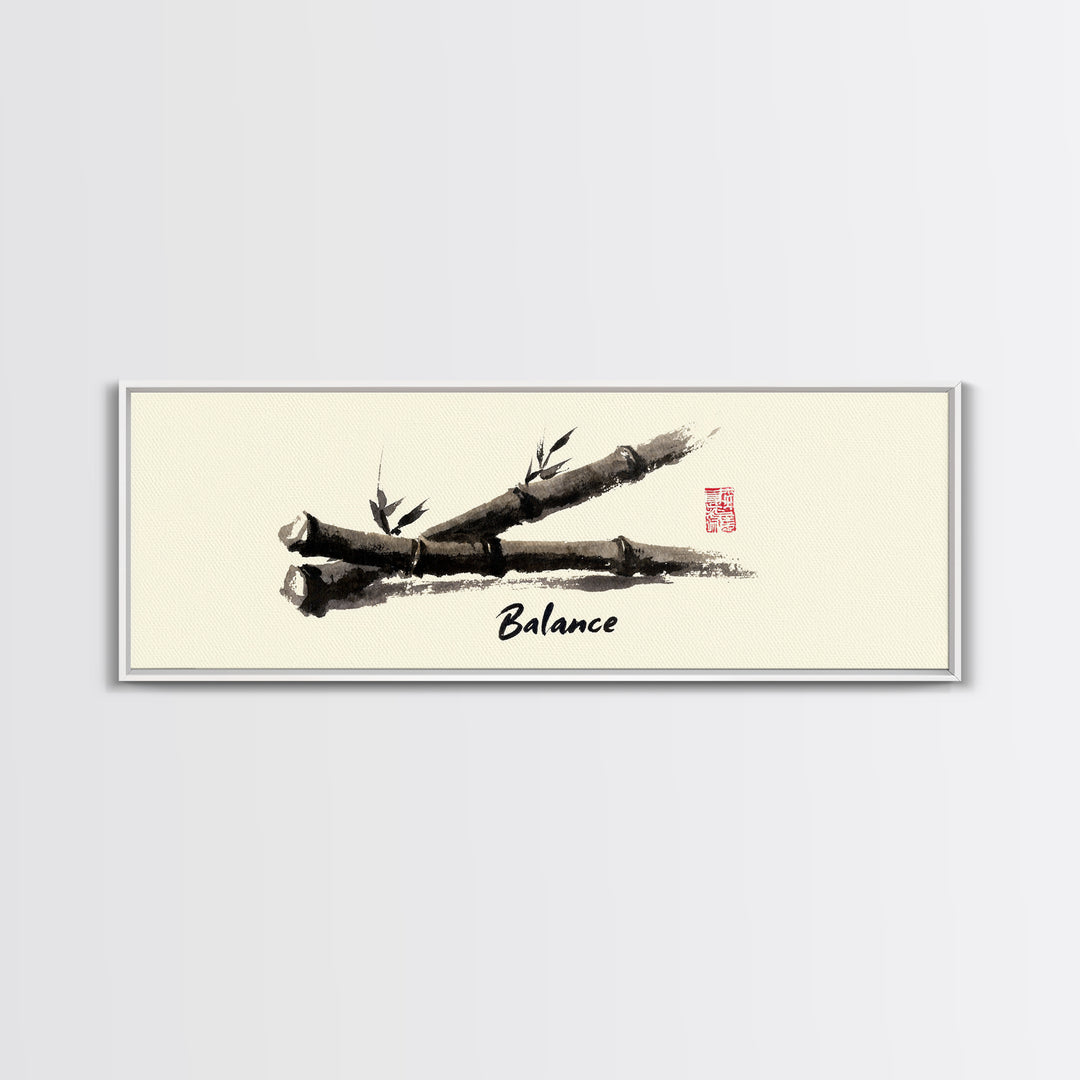 Ink Bamboo Balance Wall Art, Minimalist Zen Calligraphy Print, Japandi Office Decor, Mindfulness Gift, Tranquil Home Decor
