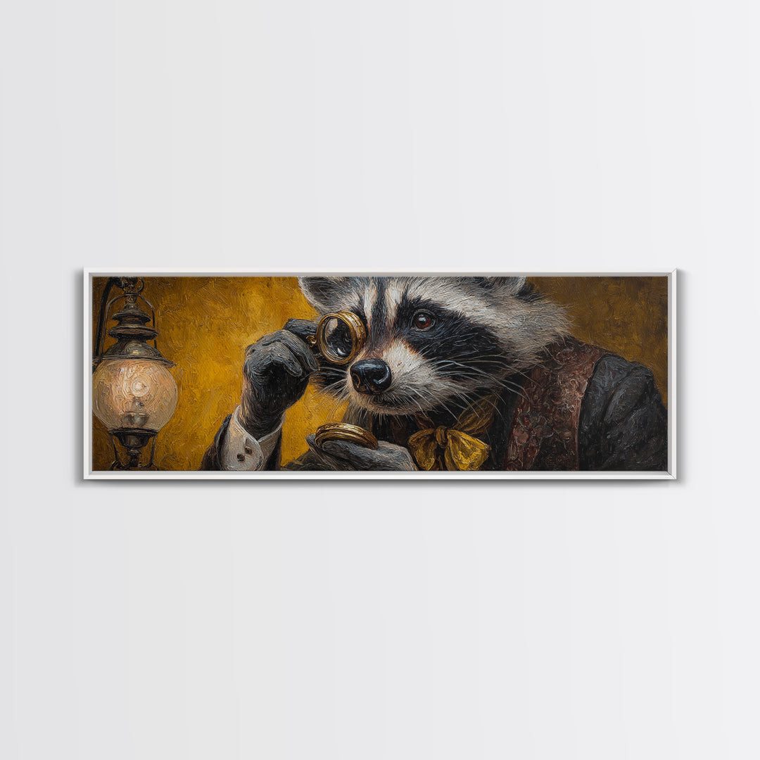 Victorian Raccoon With Monocle Canvas Print, Whimsical Animal Portrait Wall Art, Steampunk Office Decor, Quirky Gift For Him