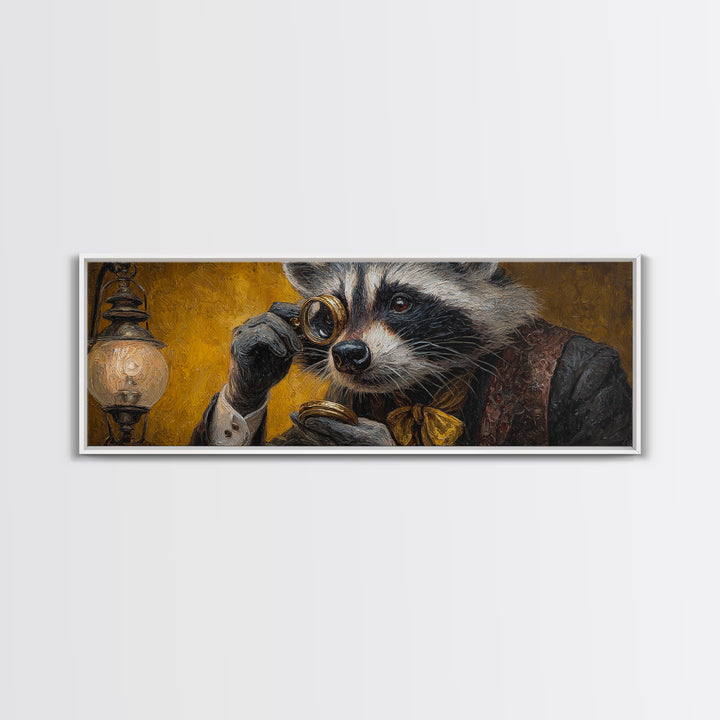 Victorian Raccoon With Monocle Canvas Print, Whimsical Animal Portrait Wall Art, Steampunk Office Decor, Quirky Gift For Him