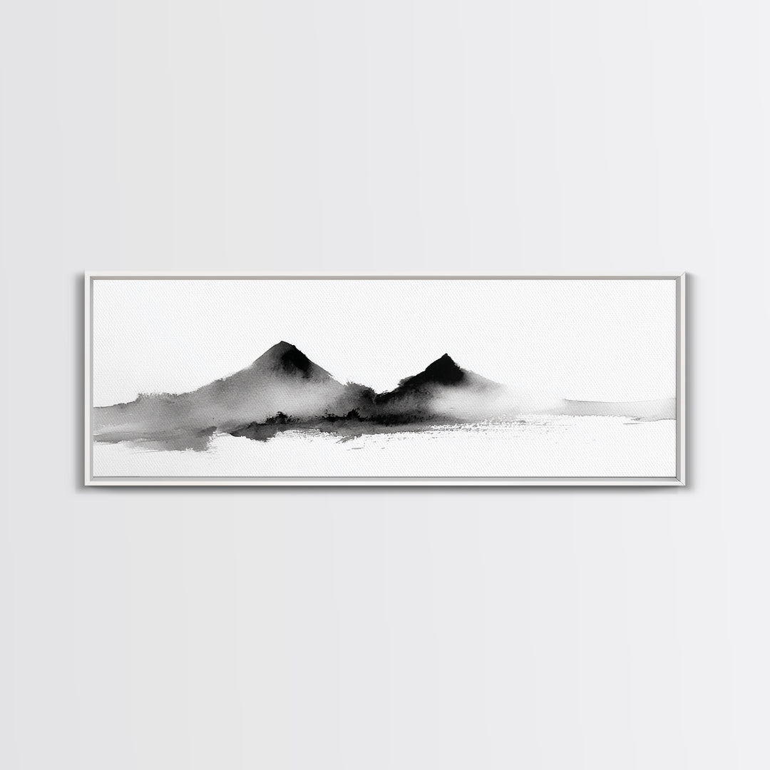 Minimal Black Ink Mountain Wall Art, Japanese Landscape Canvas Print, Wabi Sabi Zen Decor, Neutral Abstract Office Print Home Decor