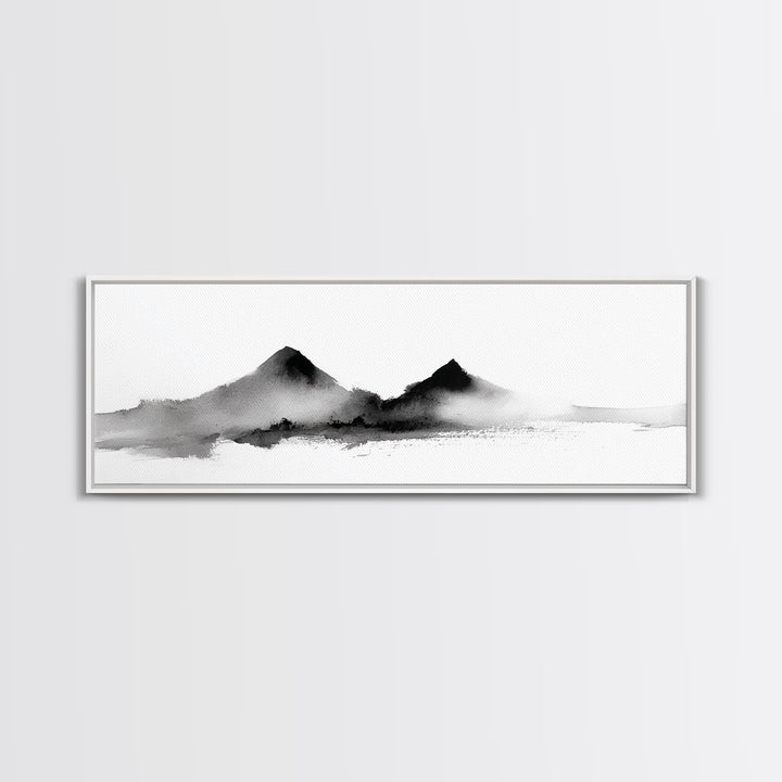 Minimal Black Ink Mountain Wall Art, Japanese Landscape Canvas Print, Wabi Sabi Zen Decor, Neutral Abstract Office Print Home Decor