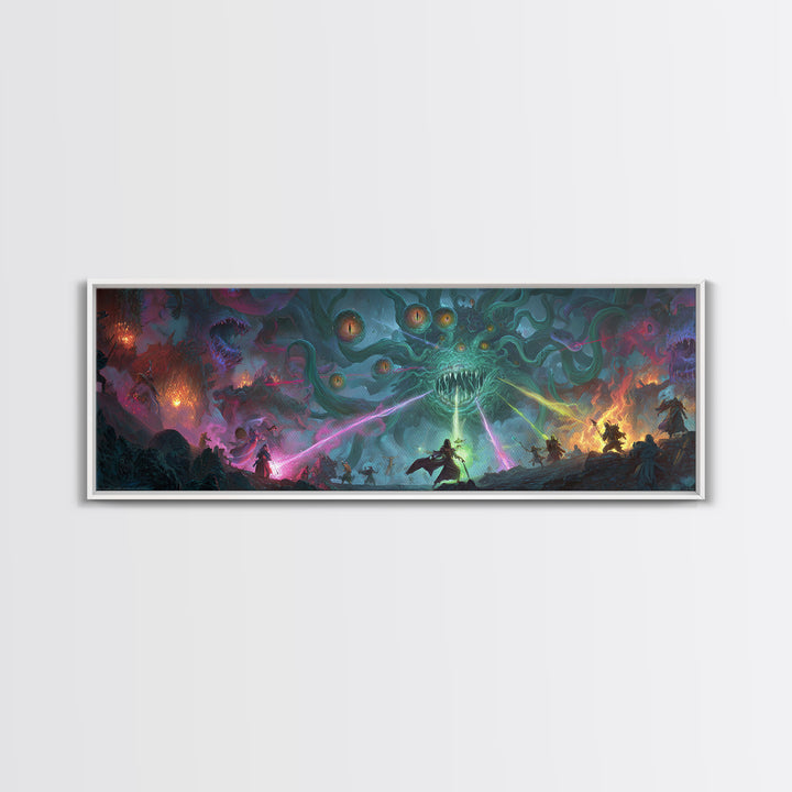 Eldritch Tentacle Monster Epic Battle Wall Art, Cosmic Horror Canvas Print, Sci Fi Fantasy Decor, Gamer Room Gift For Him