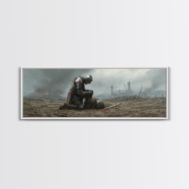 Medieval Knight Mourning Fallen Comrade Battlefield Scene Oil Painting Canvas Print Wall Art For Decor