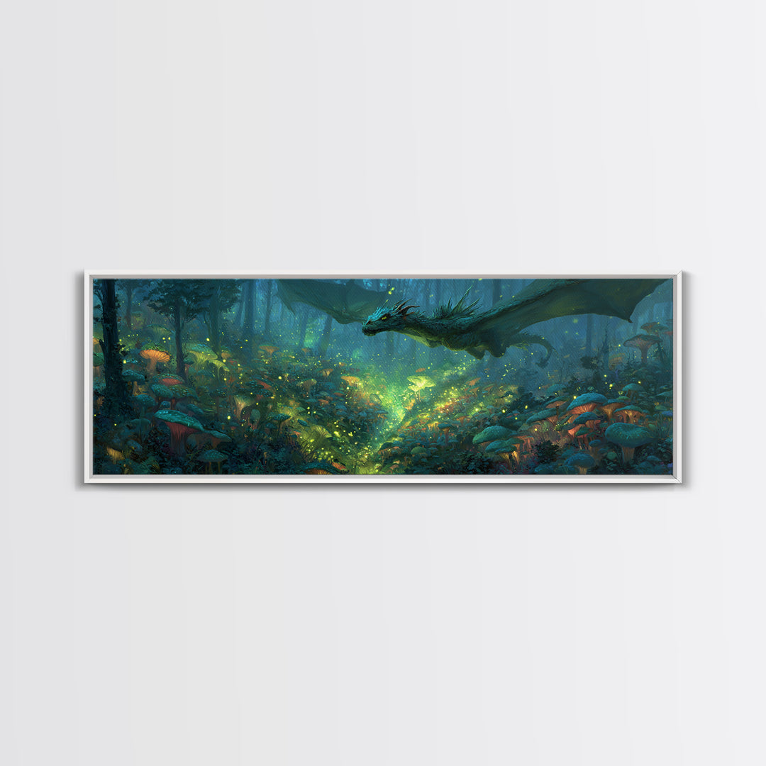 Fantasy Forest Scene With Dragon And Enchanted Glow Magical Wall Art Vibrant Canvas Print For Unique Home Decor And Gift Ideas