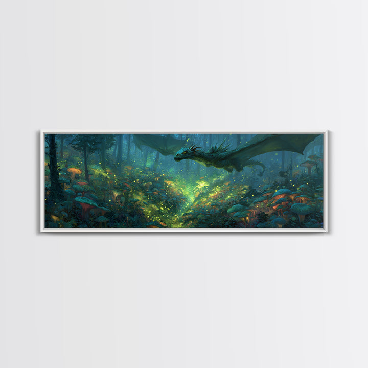 Fantasy Forest Scene With Dragon And Enchanted Glow Magical Wall Art Vibrant Canvas Print For Unique Home Decor And Gift Ideas