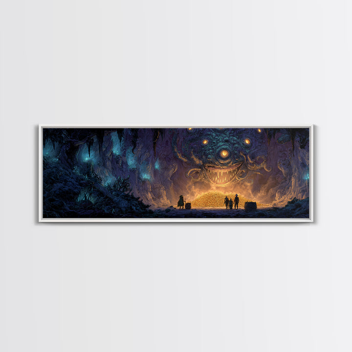 Fantasy Dungeon Scene With Beholder And Adventurers Original Illustration Wall Art Canvas Print For Gamers And Game Room Decor