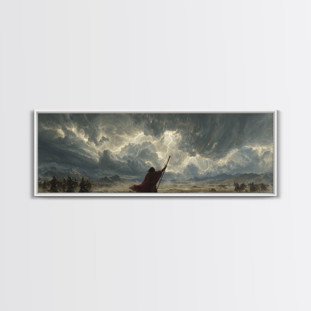 Epic Battle With Lightning Strike And Armored Warriors Fantasy Wall Art Canvas Print For Dramatic Home Decor And Gaming Room