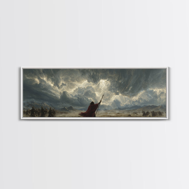 Epic Battle With Lightning Strike And Armored Warriors Fantasy Wall Art Canvas Print For Dramatic Home Decor And Gaming Room