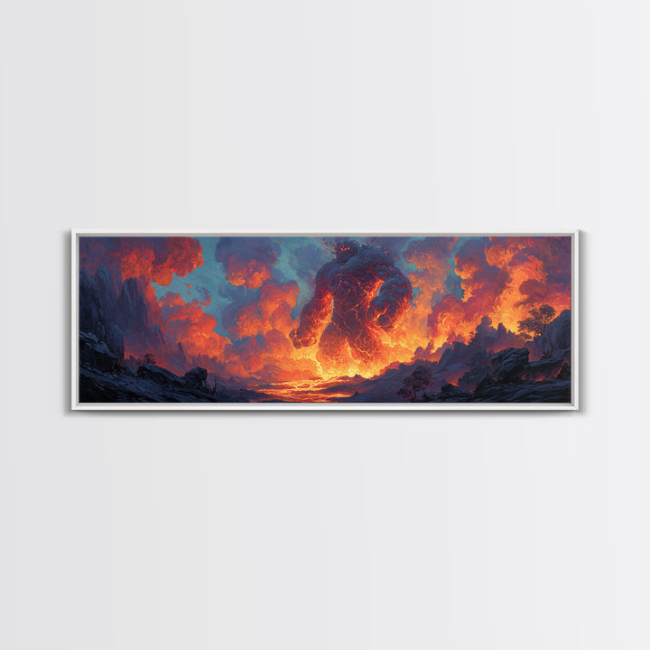 Medieval Fantasy Scene With Warrior And Dragon On Castle Overlooking Misty Mountains Sunset Large Canvas Print Wall Art