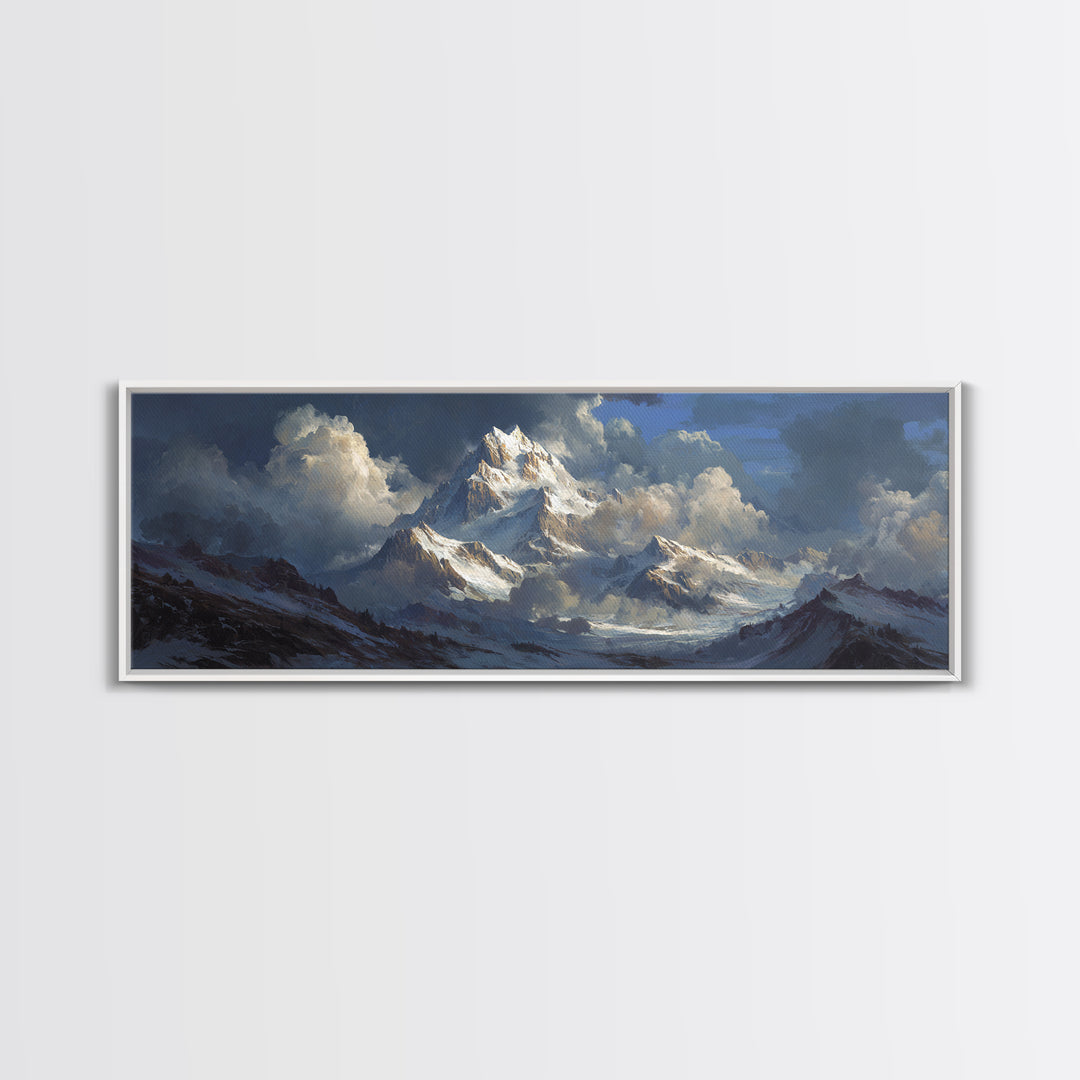 Imposing Snowy Mountain Landscape Oil Painting Wall Art Stunning Nature Scene Large Canvas Print For Wall Decor