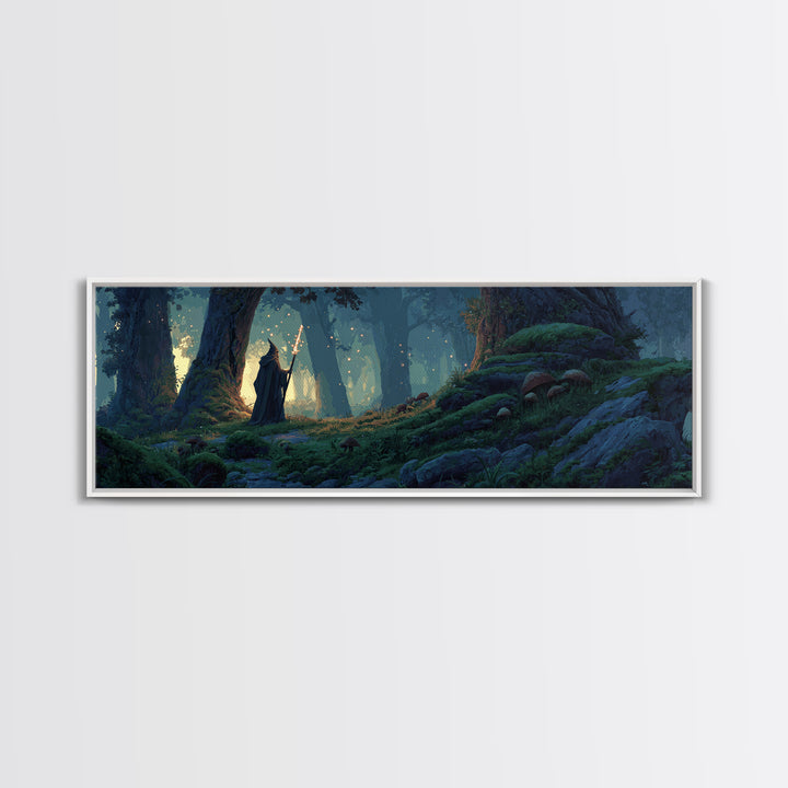 Epic Mountain Landscape With Wizard Wand Fantasy Wall Art Canvas Print Dramatic Home Decor Large Original Painting