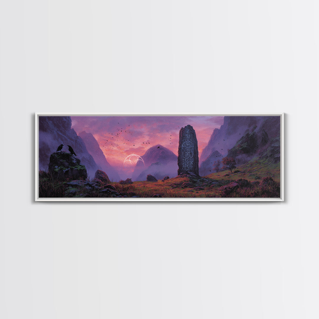 Mystical Landscape With Runes Stone Monolith And Magical Symbols At Dusk Fantasy Art Large Wall Art Canvas Print