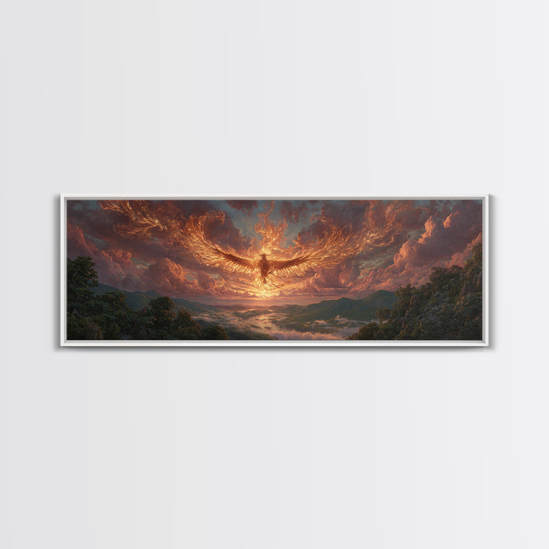 Majestic Phoenix Rising Over Scenic Valley Dramatic Sunset Landscape Canvas Print Modern Wall Art