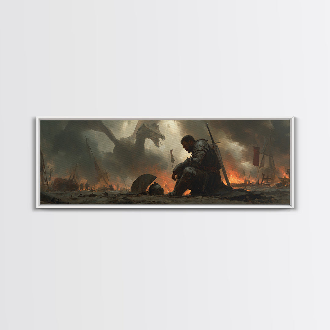 Knights Battle Scene Classic Medieval Warrior Oil Painting Framed Canvas Print Historical Art Wall Decor