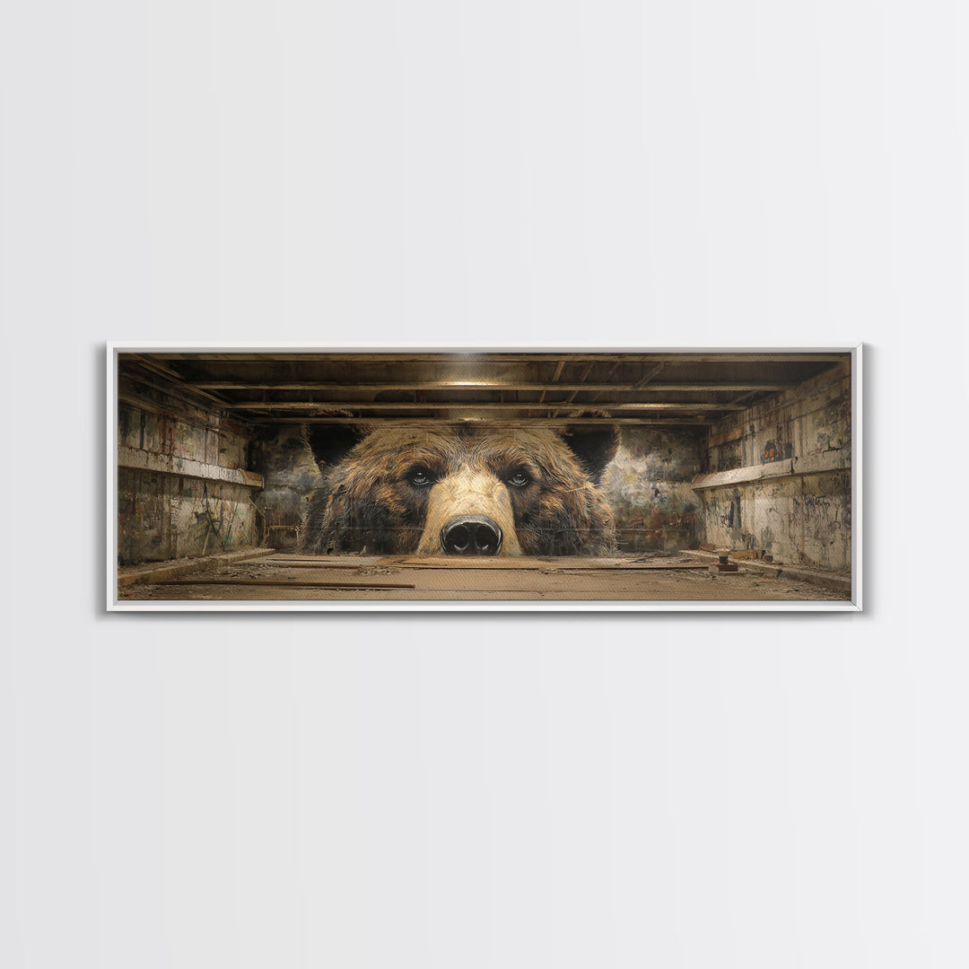 Realistic Bear Mural In Urban Setting Large Wall Art Framed Canvas Print For Man Cave Decor And Wildlife Gift