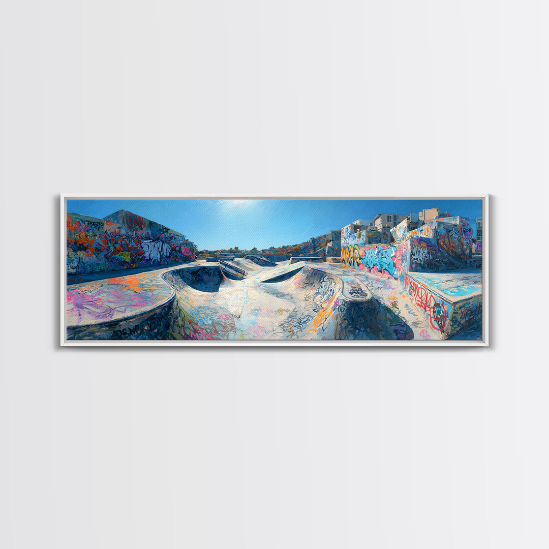 Colorful Graffiti Skatepark Urban Street Art Vibrant Wall Decor Framed Canvas Print Modern Wall Art