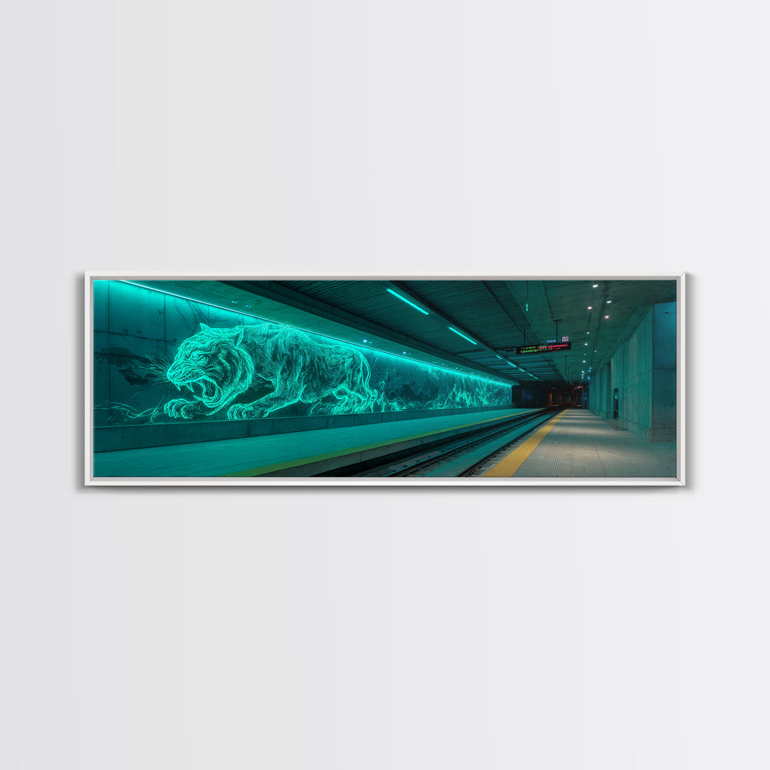 Neon Glowing Tiger Mural Urban Wall Decor Canvas Print Vibrant Modern Wall Art For Office Or Living Room