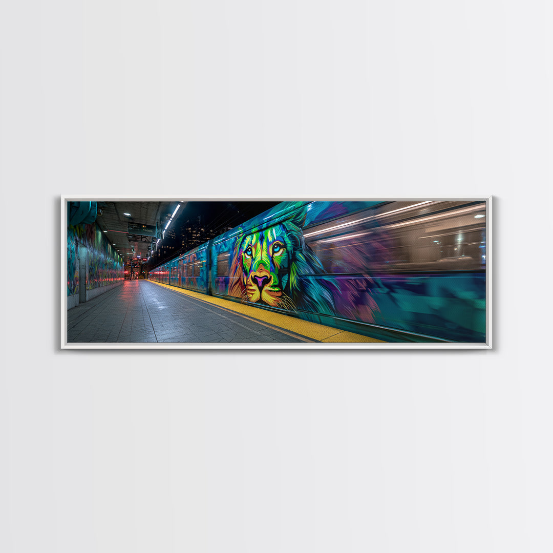 Vibrant Urban Graffiti Lion Mural On Subway Train Colorful Street Art Wall Decor Canvas Print